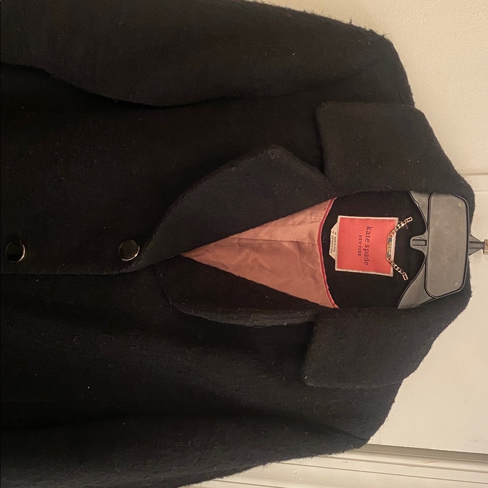 Kate Spade Black Pea Coat w/ Pink Lining - Picture 3 of 6
